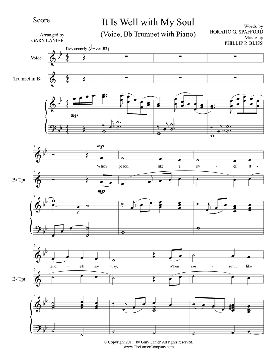 IT IS WELL WITH MY SOUL (Voice, Bb Trumpet & Piano with Score/Parts) Small Ensemble scores gallery preview page 2