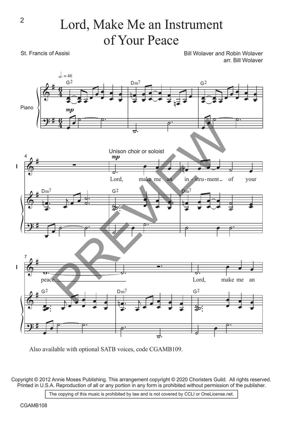 Lord, Make Me an Instrument of Your Peace (Unison with opt. SSA) SSA scores gallery preview page 2