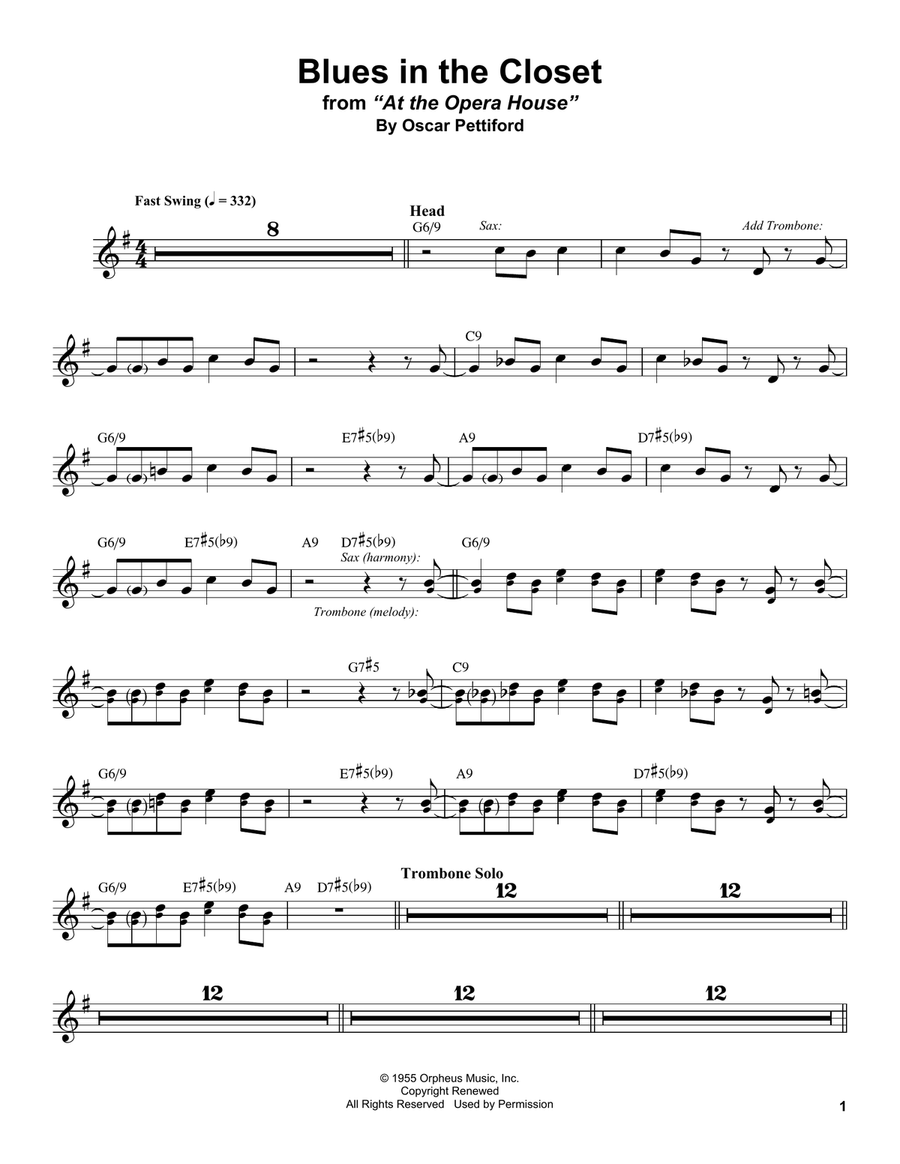 Blues In The Closet Blues In The Closet Alto Saxophone scores gallery preview page 1