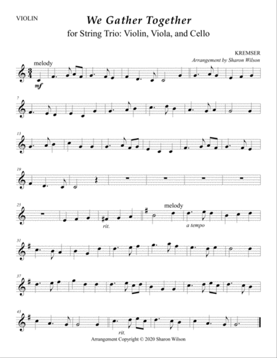 We Gather Together (for String Trio – Violin, Viola, and Cello) String Trio scores gallery preview page 2
