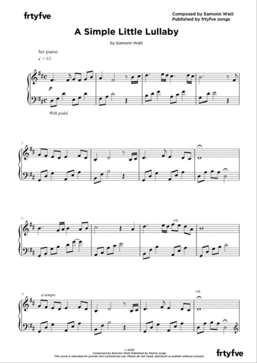 A Simple Little Lullaby Piano Solo scores gallery preview page 1