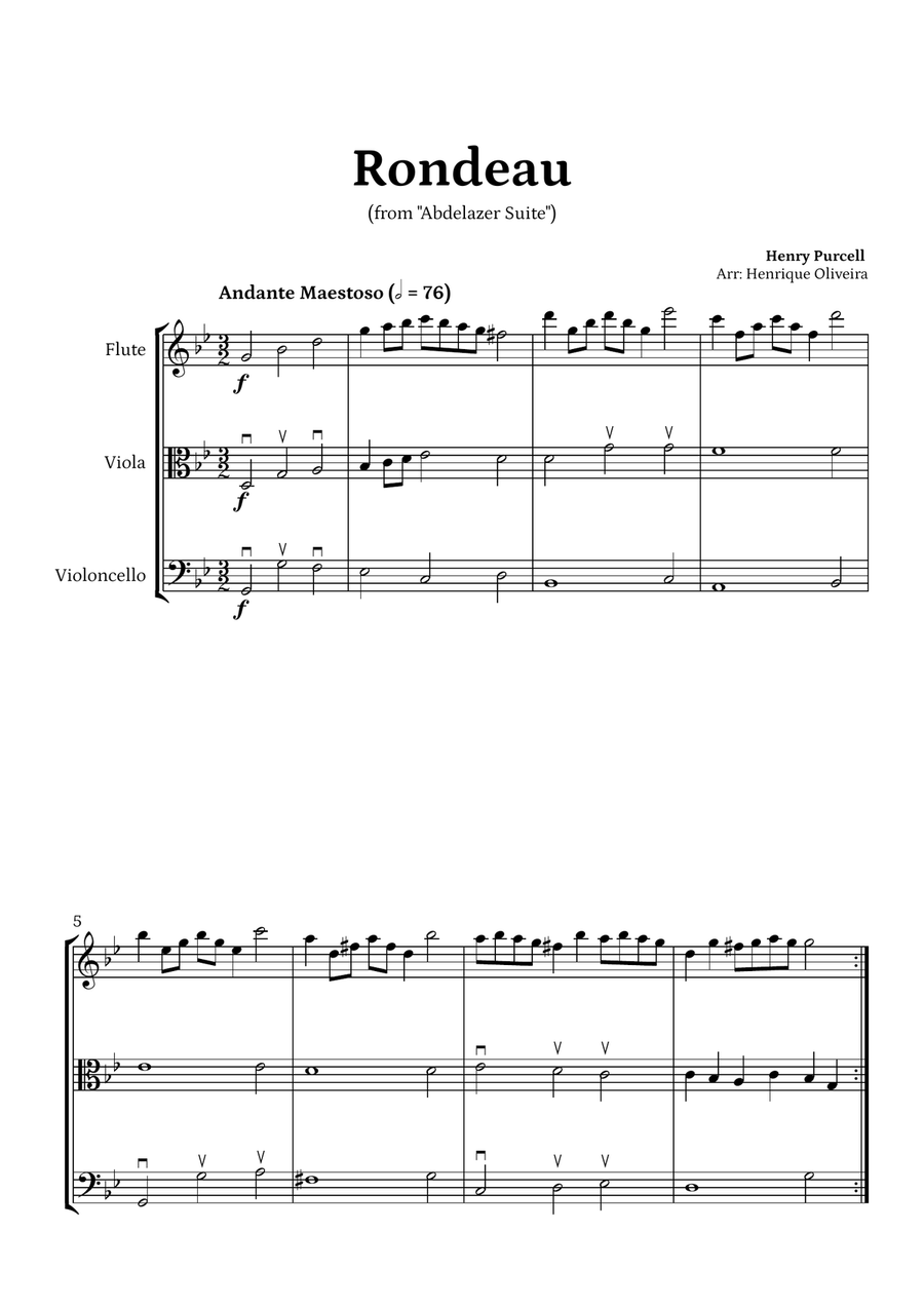 Book cover for Rondeau from "Abdelazer Suite" by Henry Purcell - For Flute, Viola and Cello