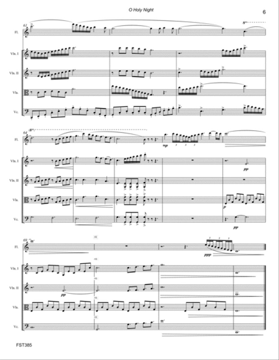 O HOLY NIGHT - FLUTE SOLO with STRING QUARTET accompaniment Chamber Orchestra scores gallery preview page 6