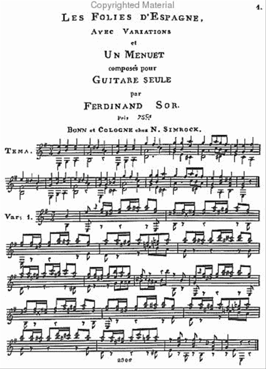 Les Folies d'Espagne with variations and a menuet Classical Guitar scores gallery preview page 2