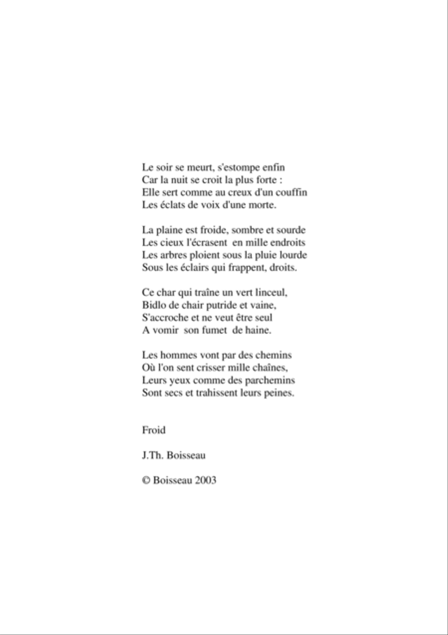 Jean-Thierry Boisseau Froid for baritone voice, alto saxophone and maribma (or piano) Small Ensemble scores gallery preview page 2