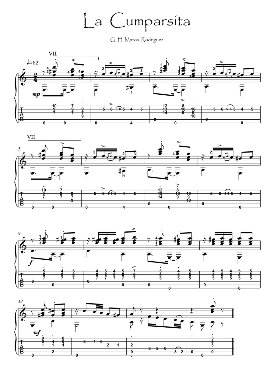 La cumparsita classical Guitar solo Acoustic Guitar scores gallery preview page 1