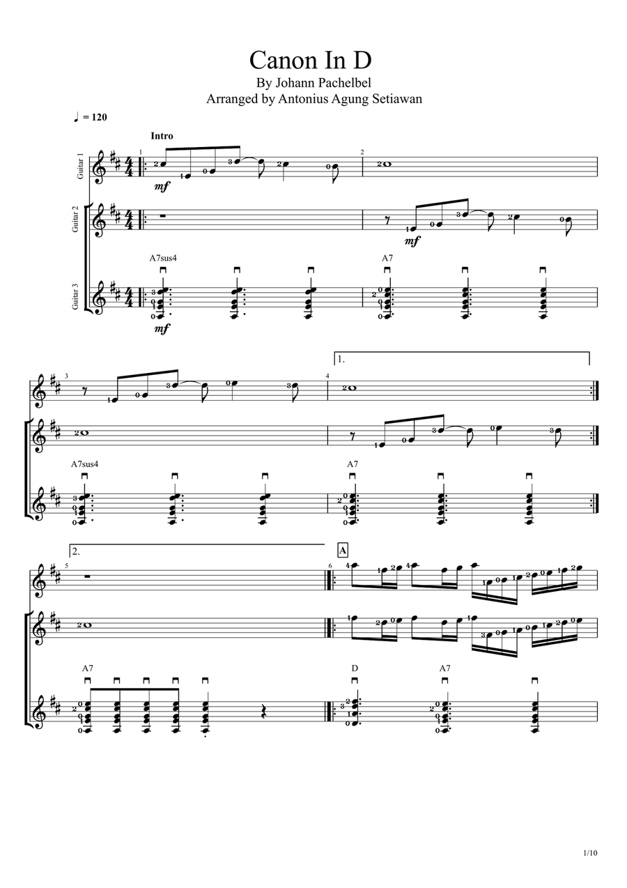 Canon In D Acoustic Guitar scores gallery preview page 1