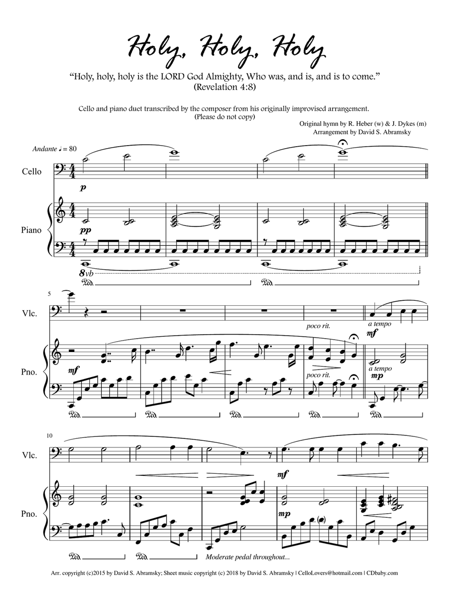 Holy, Holy, Holy (arr. for cello and piano) Piano scores gallery preview page 1