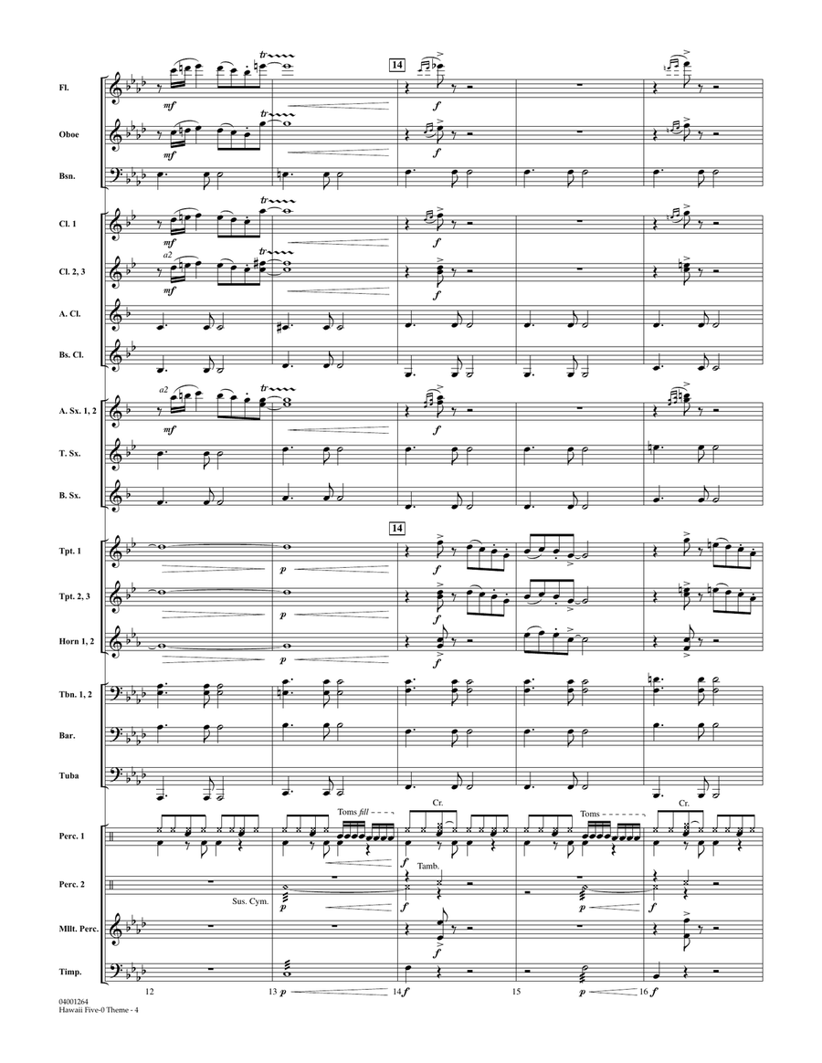 Hawaii Five-O Theme - Full Score Concert Band scores gallery preview page 4