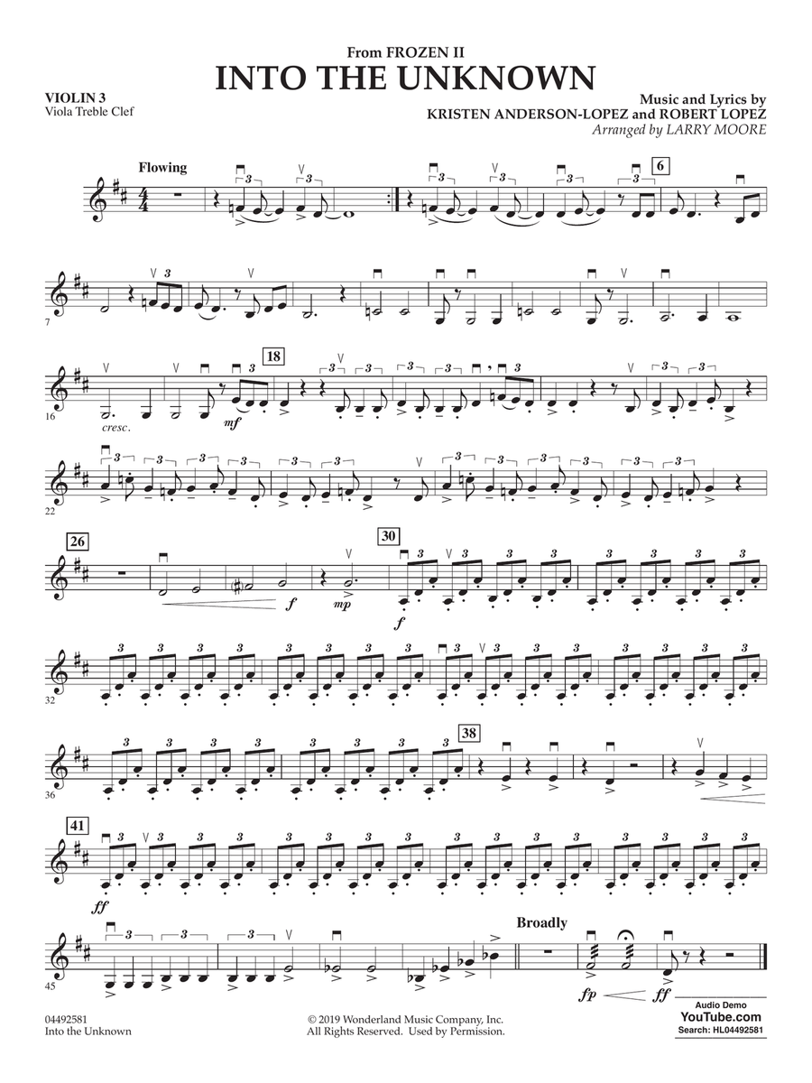 Into the Unknown (from Frozen) (arr. Larry Moore) - Violin 3 (Viola Treble Clef) String Orchestra scores gallery preview page 1