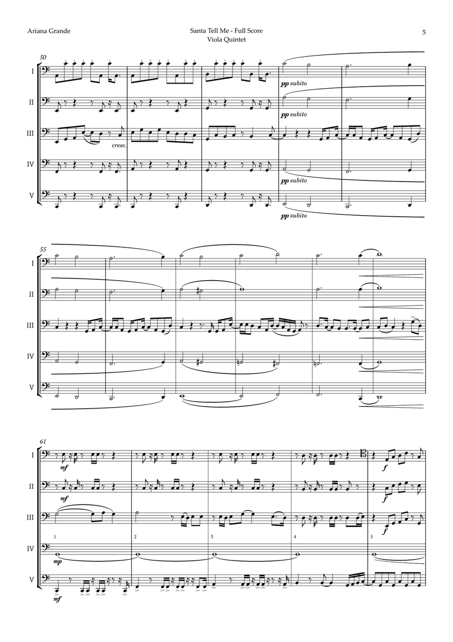 Santa Tell Me String Quintet scores gallery preview page 5