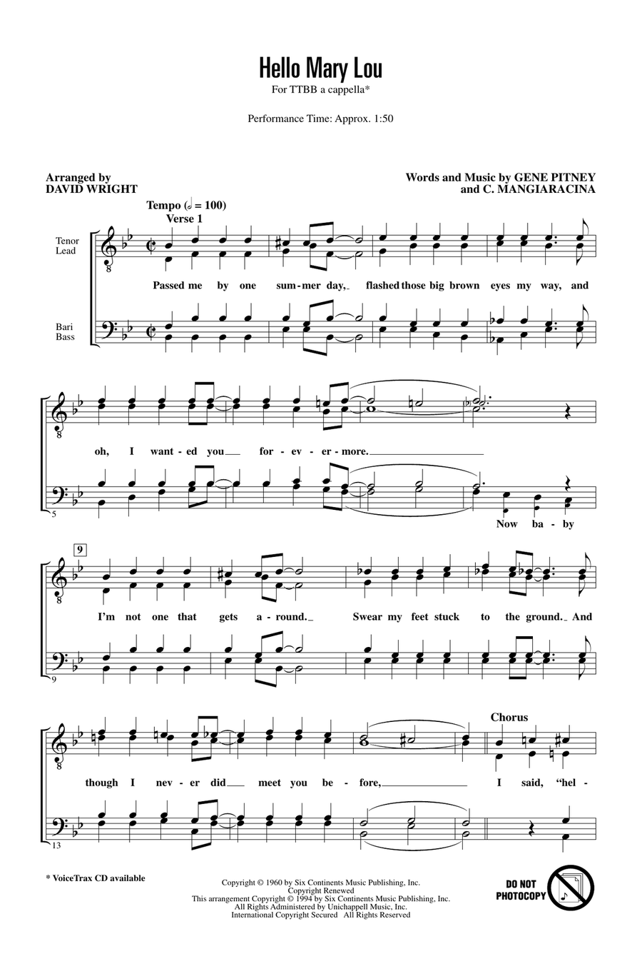 Hello Mary Lou (arr. David Wright)
