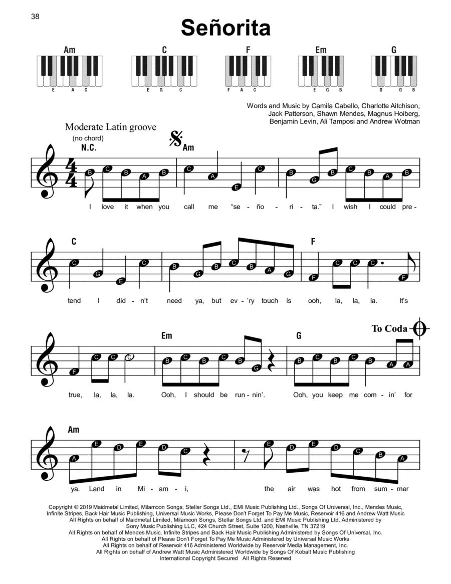 Señorita Easy Piano scores gallery preview page 1