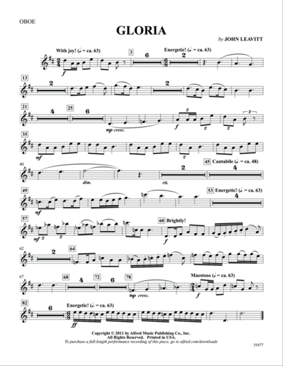 Gloria: Oboe Oboe Solo scores gallery preview page 1