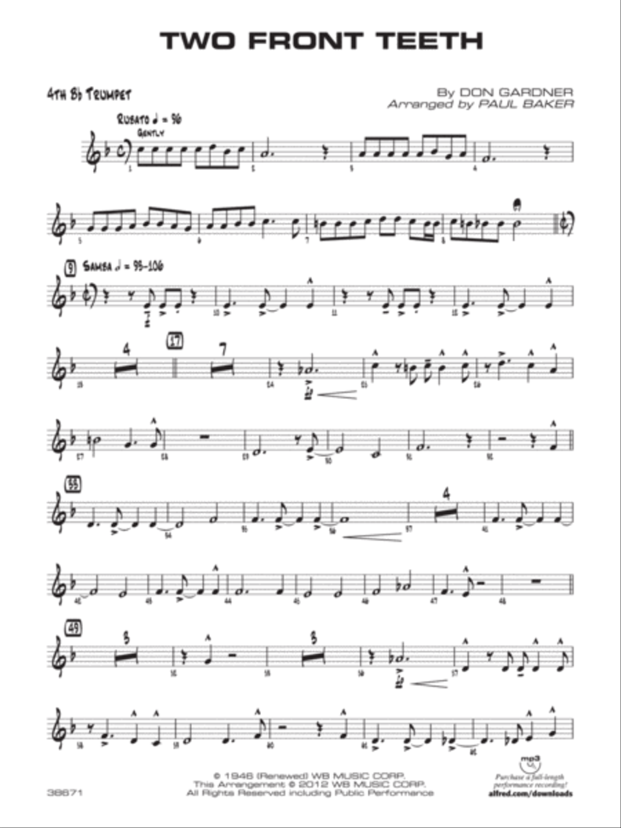 Two Front Teeth: 4th B-flat Trumpet Jazz Ensemble scores gallery preview page 1