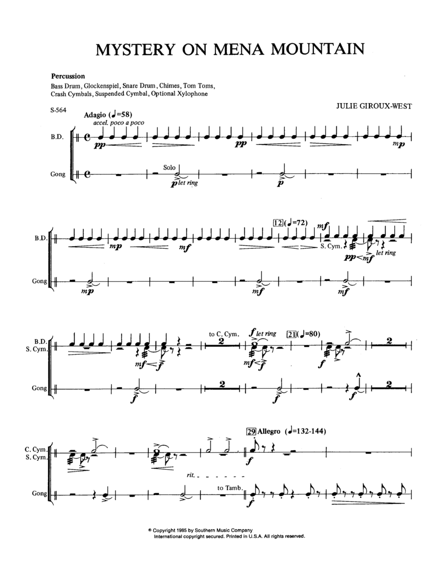 Mystery on Mena Mountain - Percussion Concert Band scores gallery preview page 1