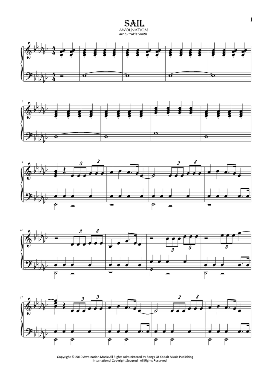 Sail Piano Solo scores gallery preview page 1