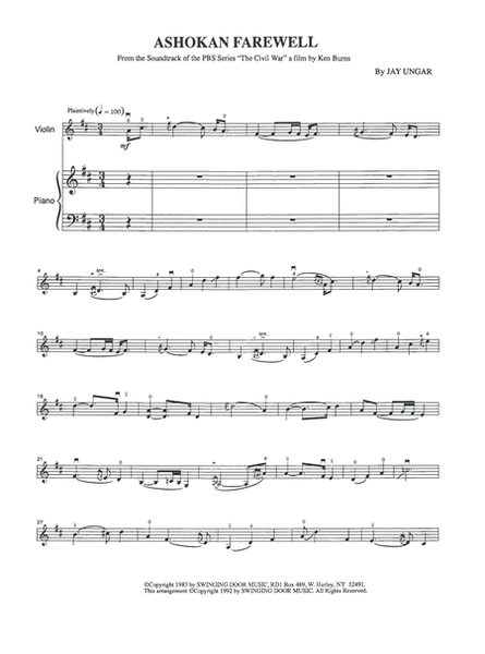 Ashokan Farewell by Jay Ungar Violin Solo - Digital Sheet Music