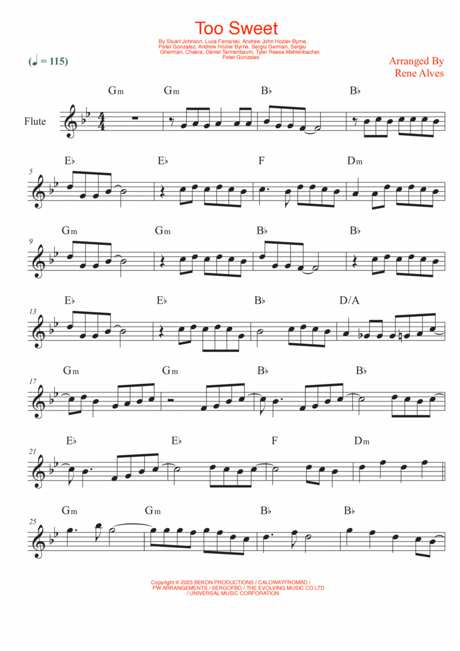 Too Sweet Flute Solo scores gallery preview page 1