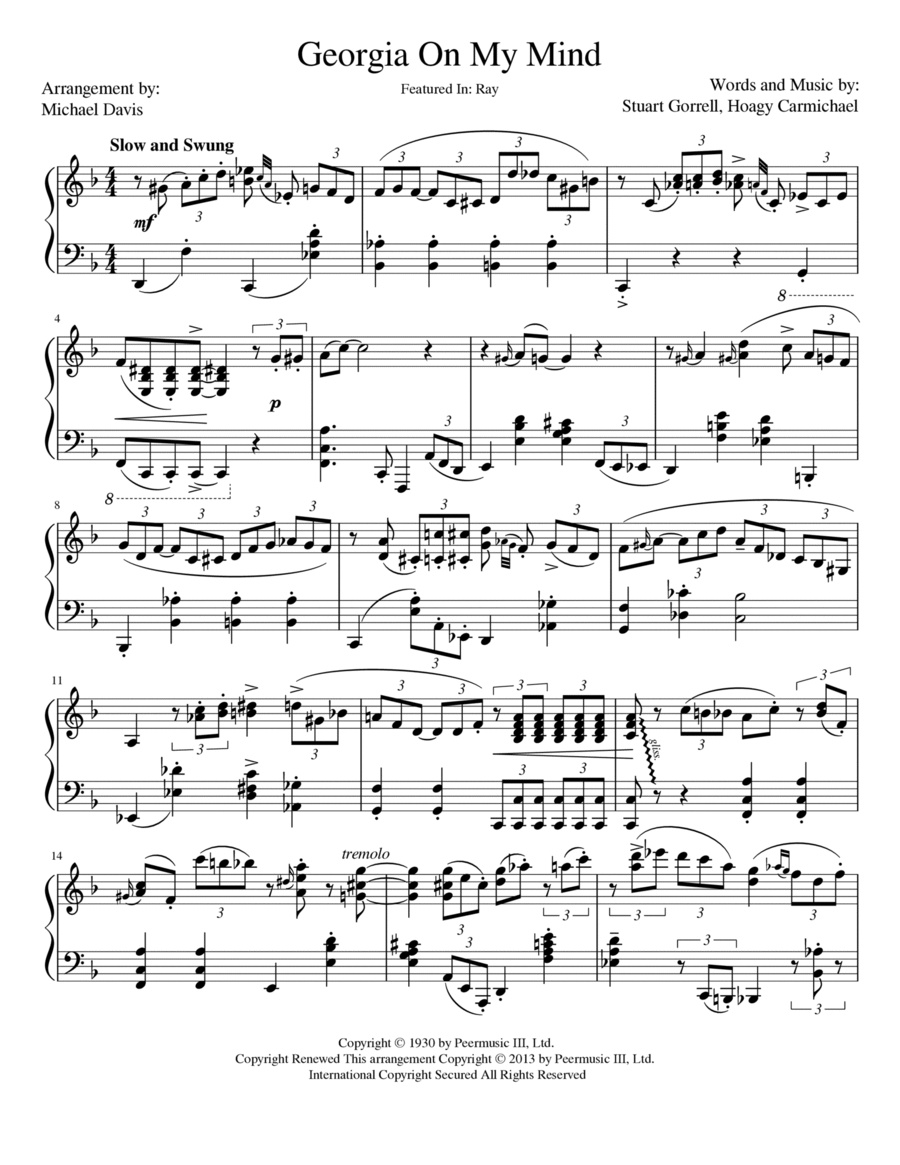 Georgia On My Mind Georgia On My Mind Piano Solo scores gallery preview page 1