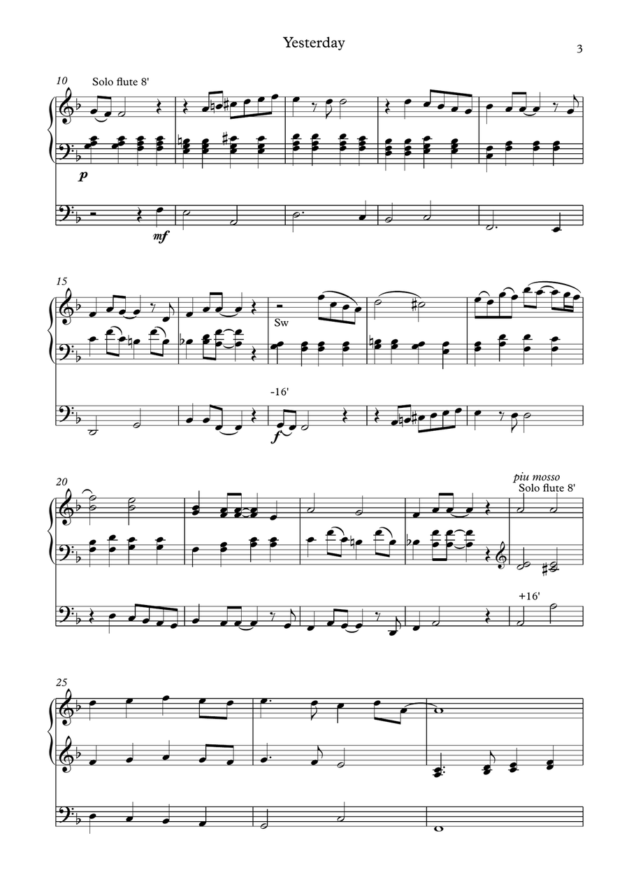 Yesterday Organ Solo scores gallery preview page 3