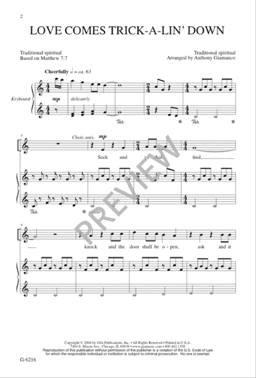 Love Comes Trick-a-lin' Down Unison Choir scores gallery preview page 2
