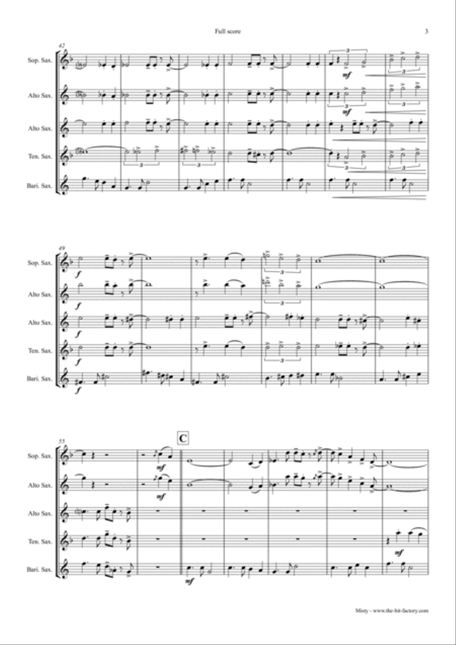 Misty Saxophone Quartet scores gallery preview page 3