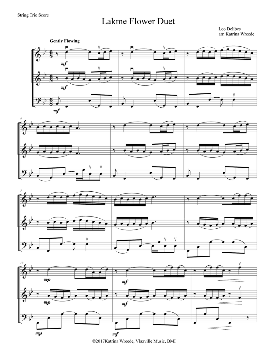 Lakme Flower Duet for Violin, Viola, Cello Trio String Trio scores gallery preview page 1