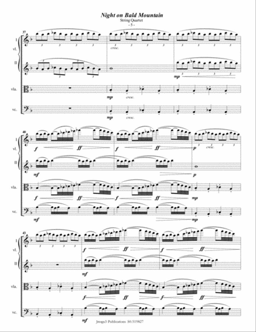 Mussorgsky: Night on Bald Mountain for String Quartet String Quartet scores gallery preview page 5