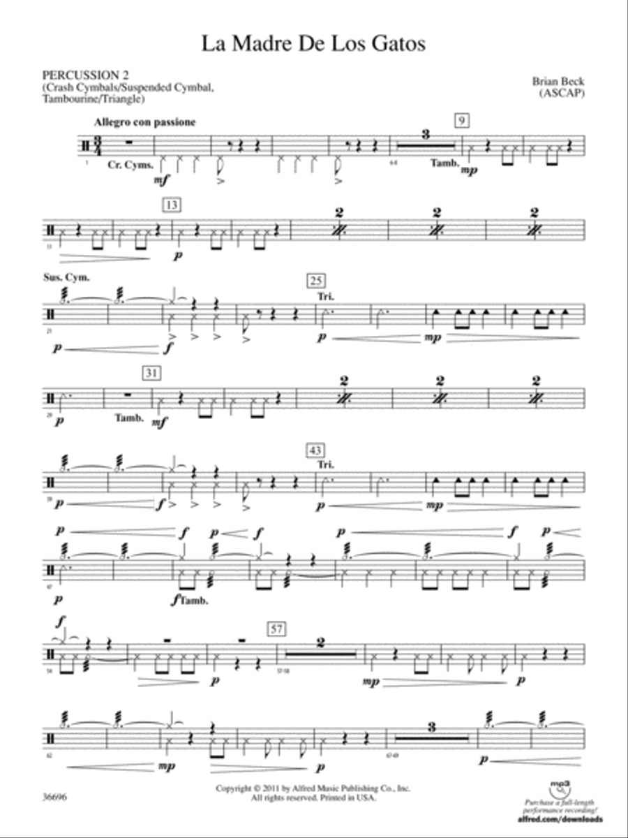 La Madre de los Gatos: 2nd Percussion Concert Band scores gallery preview page 1