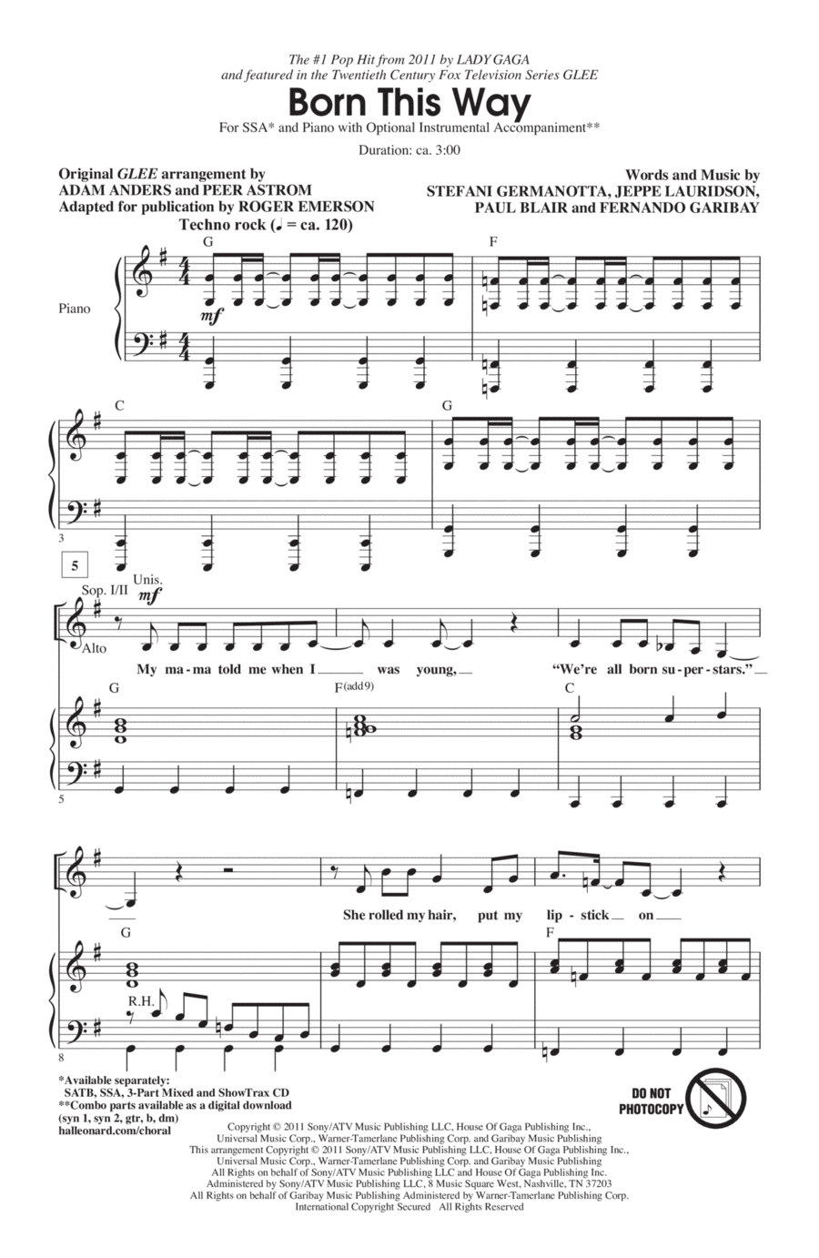 Born This Way SSA scores gallery preview page 1