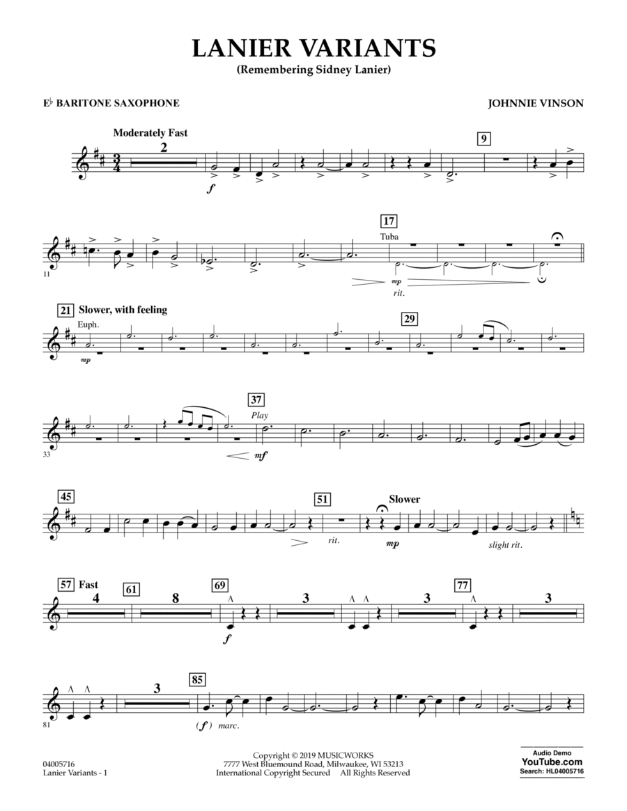 Lanier Variants - Eb Baritone Saxophone