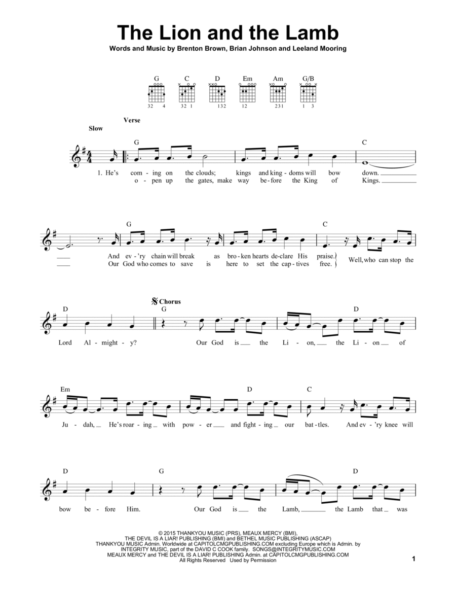 The Lion And The Lamb The Lion And The Lamb Easy Guitar scores gallery preview page 1