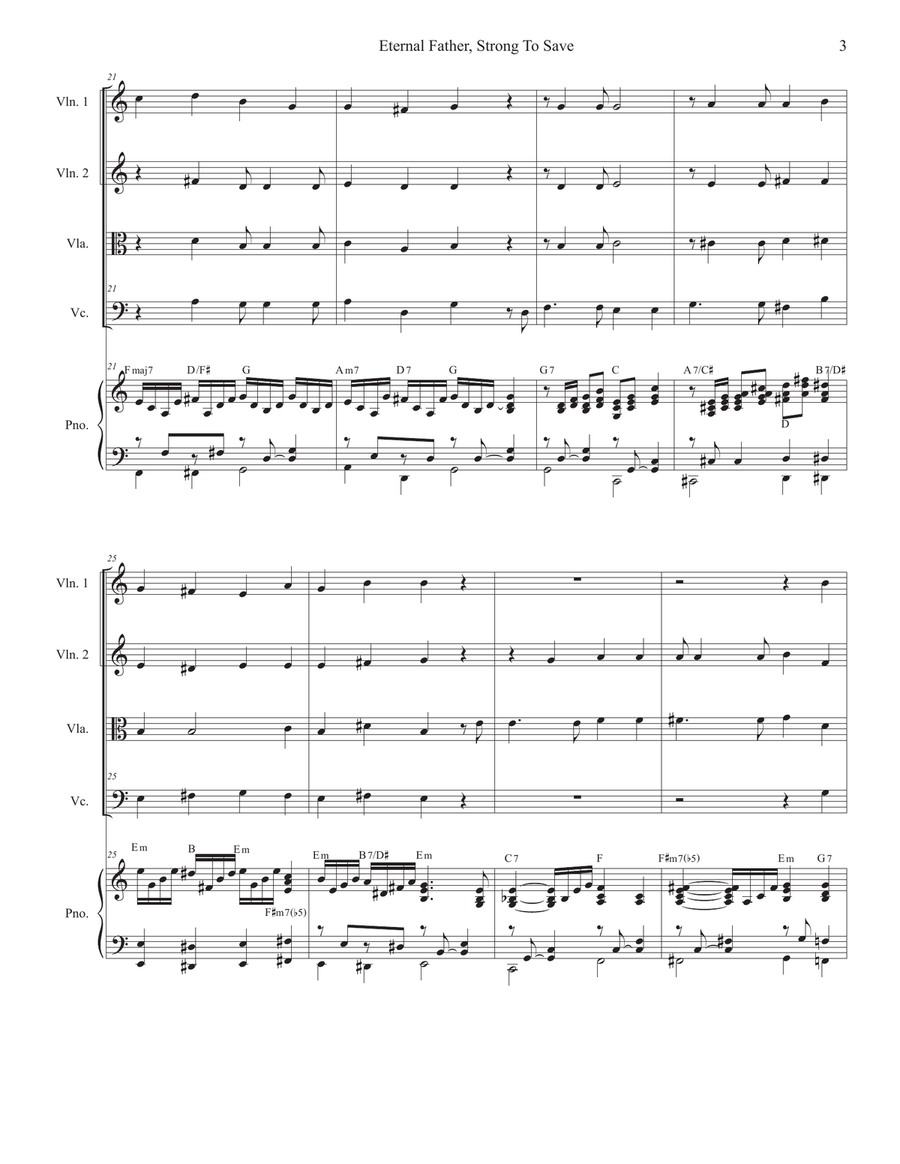 Eternal Father, Strong To Save (The Navy Hymn) (String Quartet and Piano) String Quartet scores gallery preview page 3