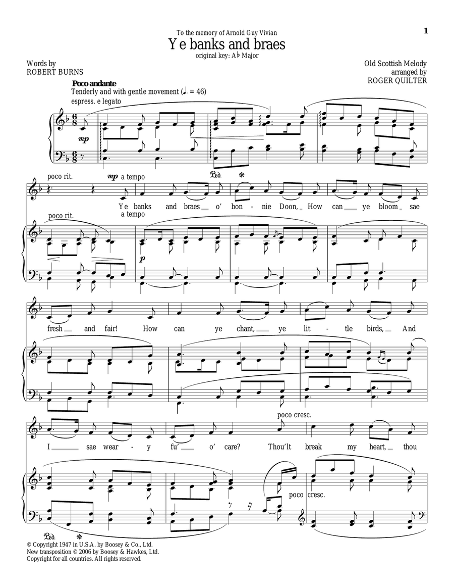 Ye Banks And Braes Piano, Vocal scores gallery preview page 1