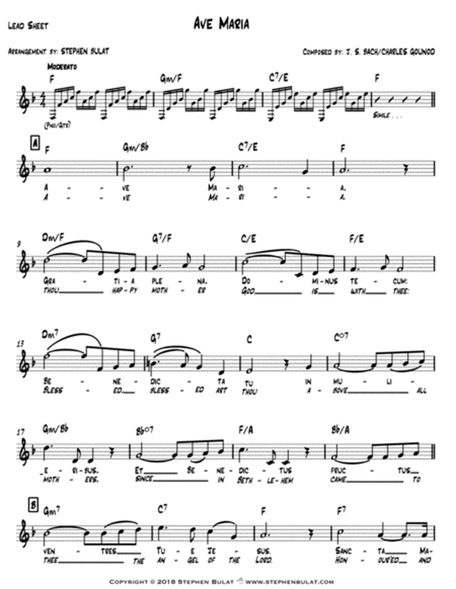 Ave Maria (Bach/Gounod) - Lead sheet (key of F)