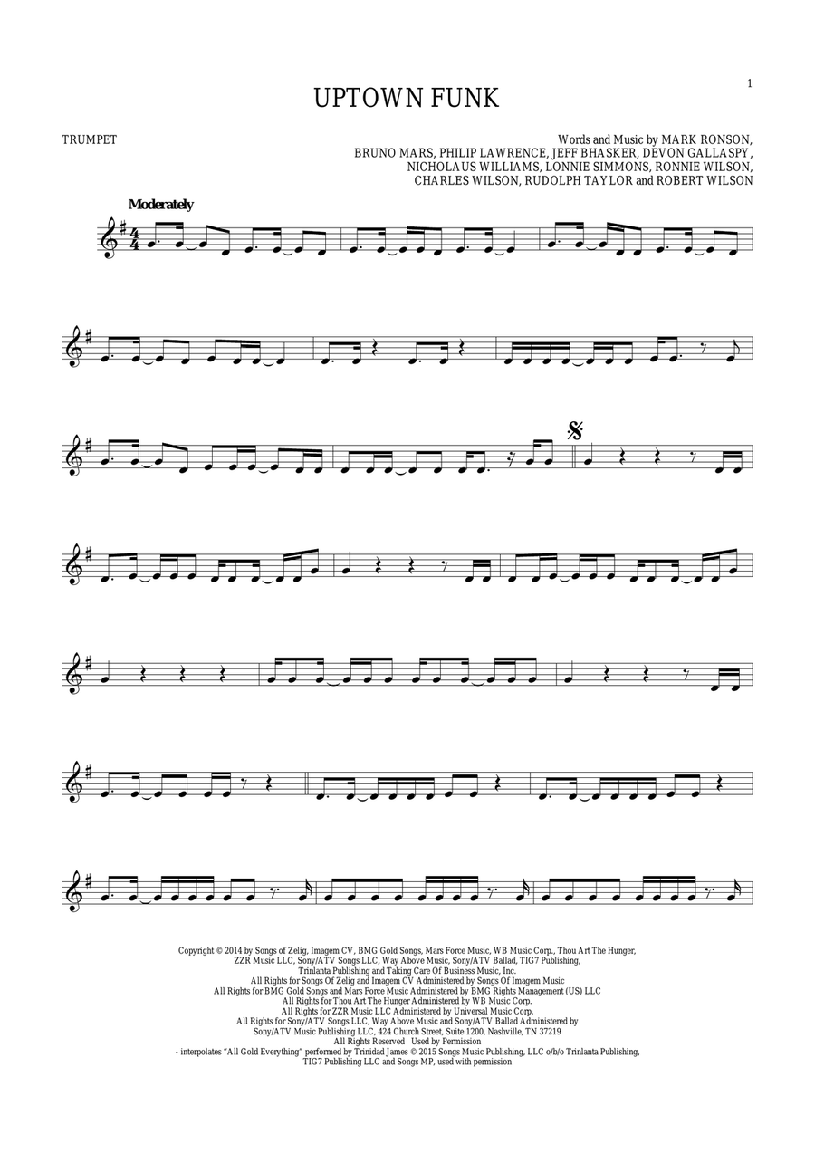 Uptown Funk (feat. Bruno Mars) Trumpet Solo scores gallery preview page 1