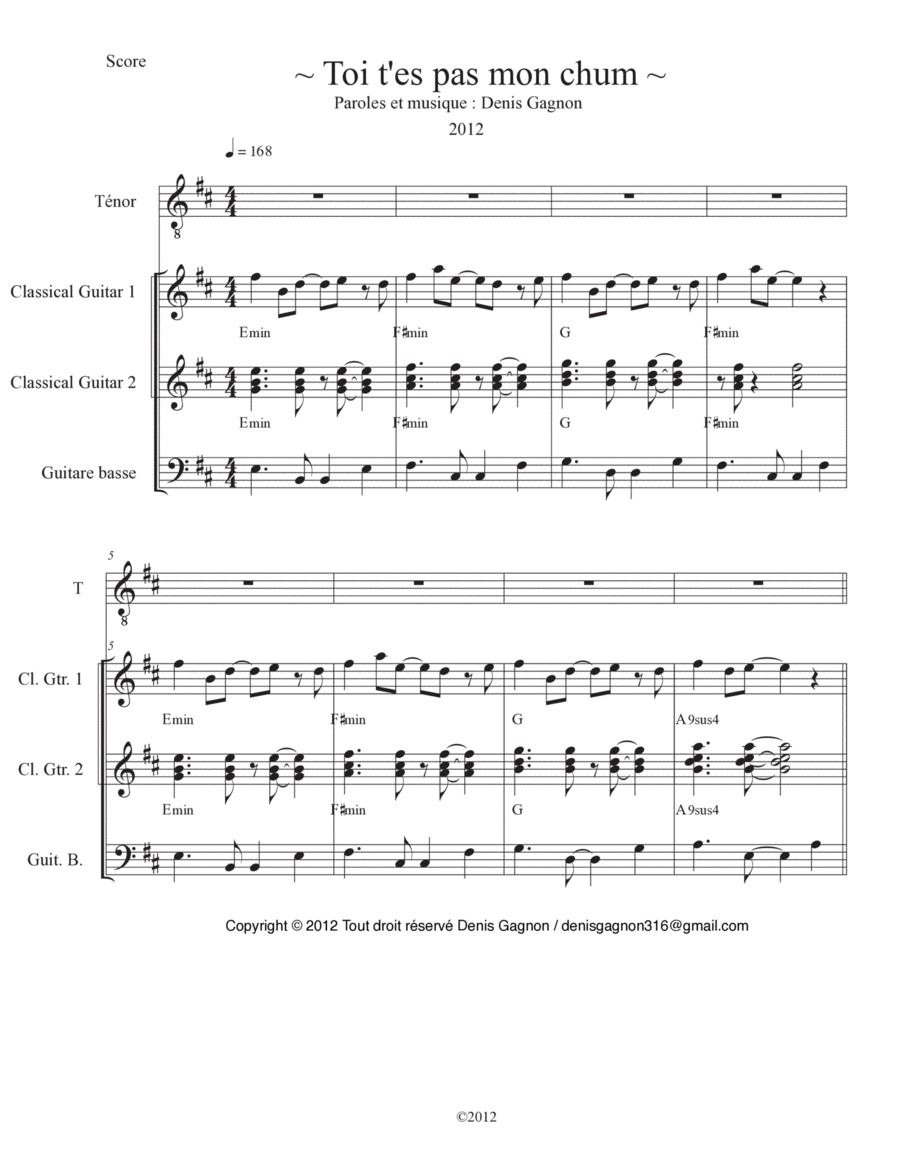 Toi t'es pas mon chum ! Electric Guitar scores gallery preview page 1
