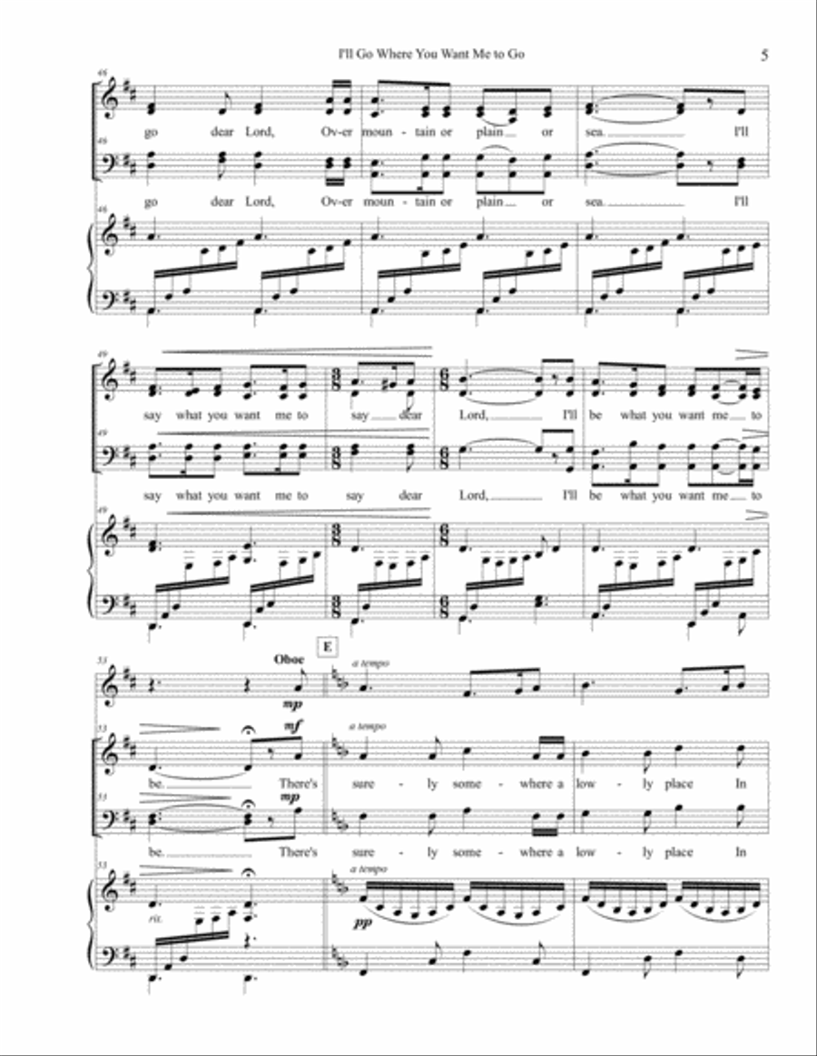 I'll Go Where You Want Me to Go 4-Part scores gallery preview page 6
