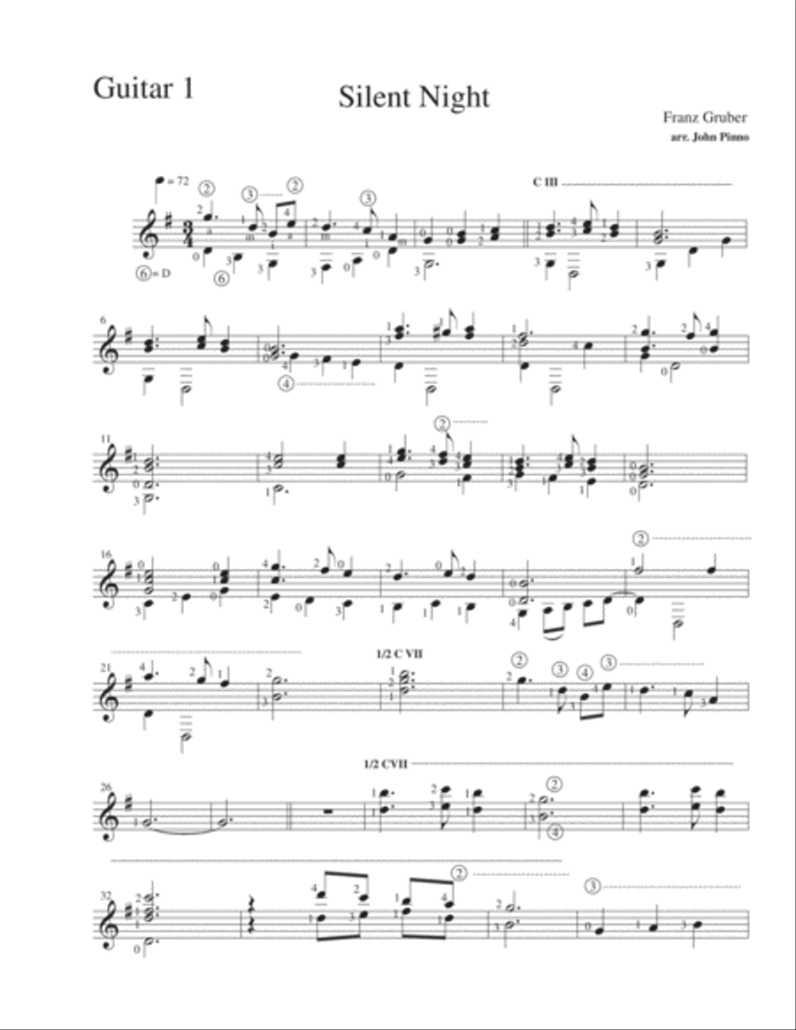 Silent Night for Classical Guitar Trio or Quartet Guitar Ensemble scores gallery preview page 2