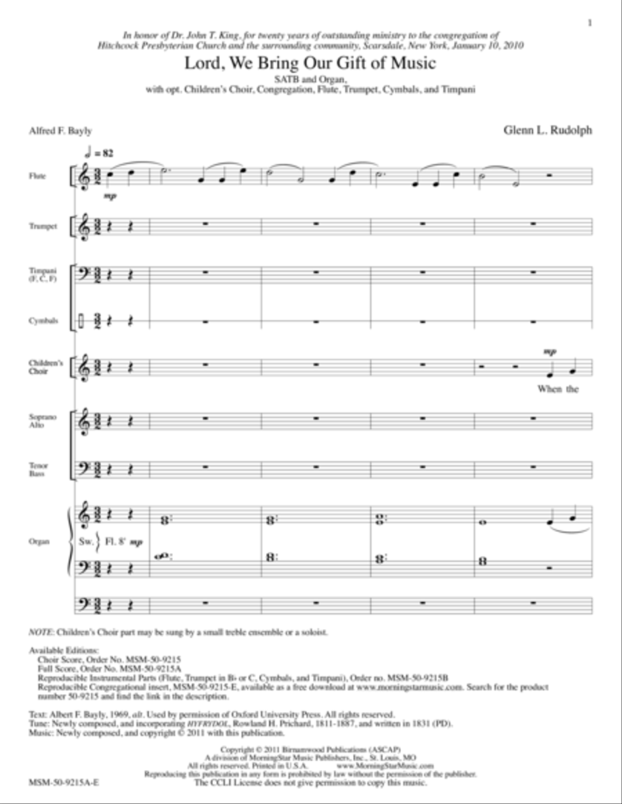 Lord, We Bring Our Gift of Music Choir scores gallery preview page 1
