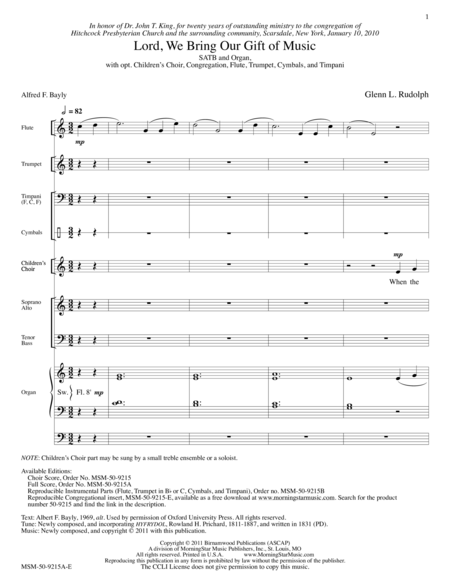 Lord, We Bring Our Gift of Music (Downloadable Full Score) image number null