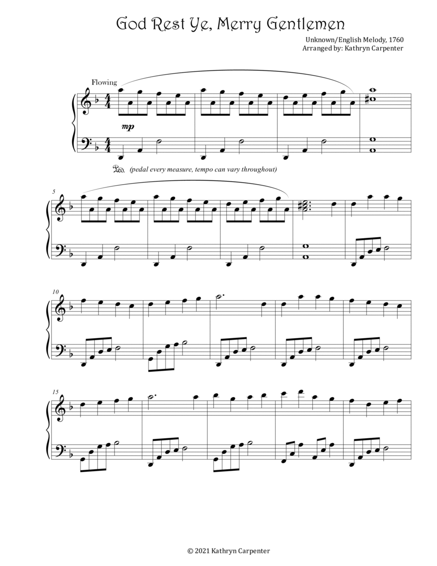 God Rest Ye Merry, Gentlemen (Advanced Intermediate Piano) Piano Solo scores gallery preview page 1