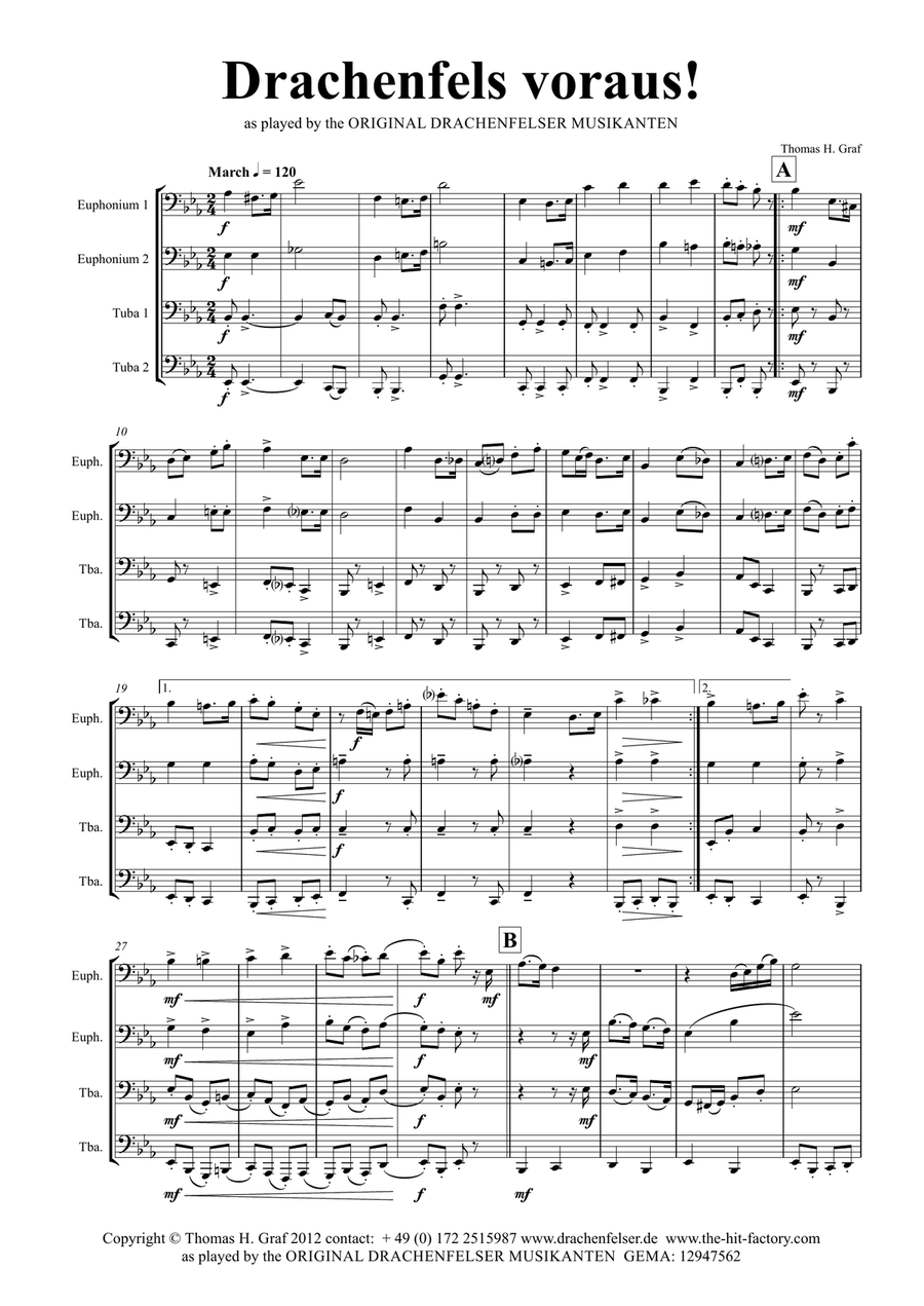 Drachenfels voraus! - German March - Oktoberfest - Low Brass Quartet/Tuba Quartet Brass Quartet scores gallery preview page 1