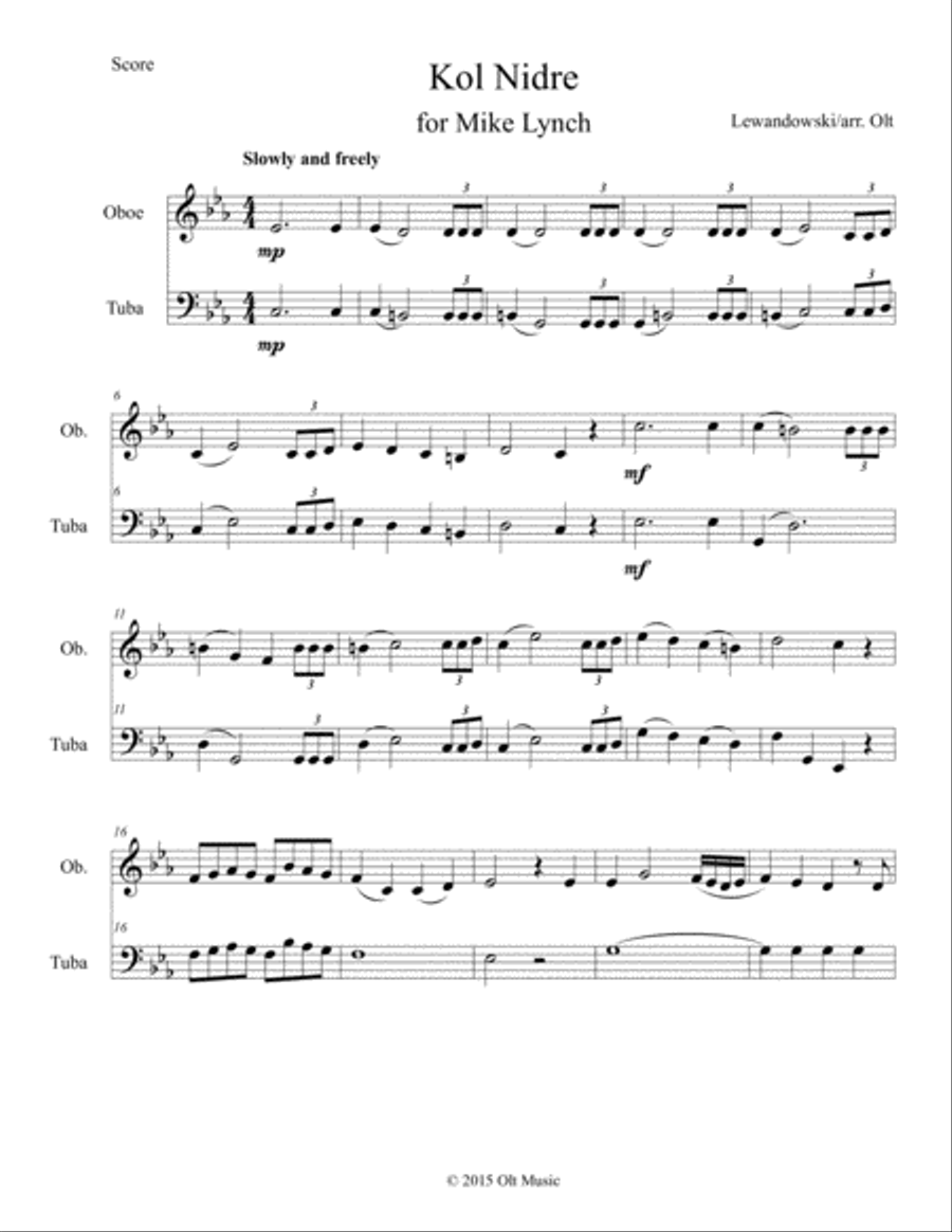 Kol Nidre Oboe scores gallery preview page 1