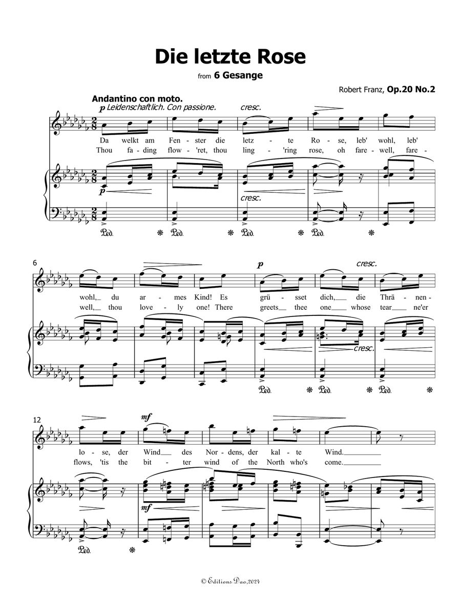 Die letzte Rose, by Robert Franz, in a flat minor Voice scores gallery preview page 3