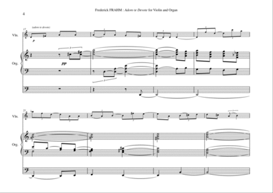Frederick Frahm: Adoro Te Devote for violin and organ String Duet scores gallery preview page 4