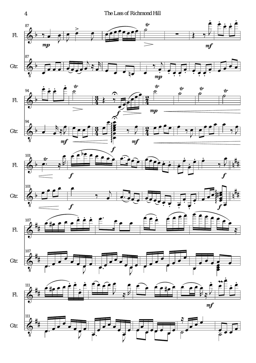 Lass of Richmond Hill for (advanced) flute and guitar Flute scores gallery preview page 4