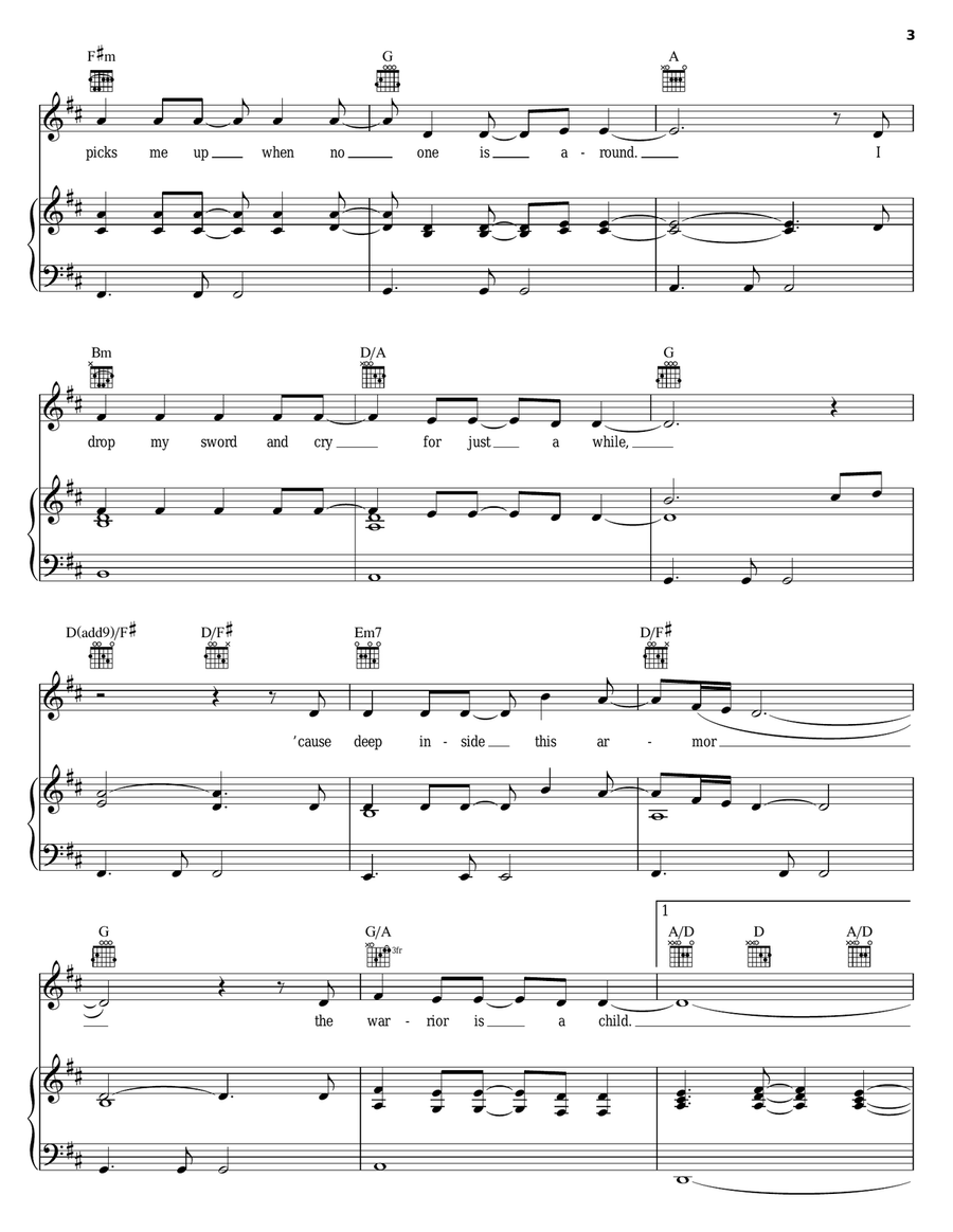The Warrior Is A Child Piano, Vocal, Guitar scores gallery preview page 3