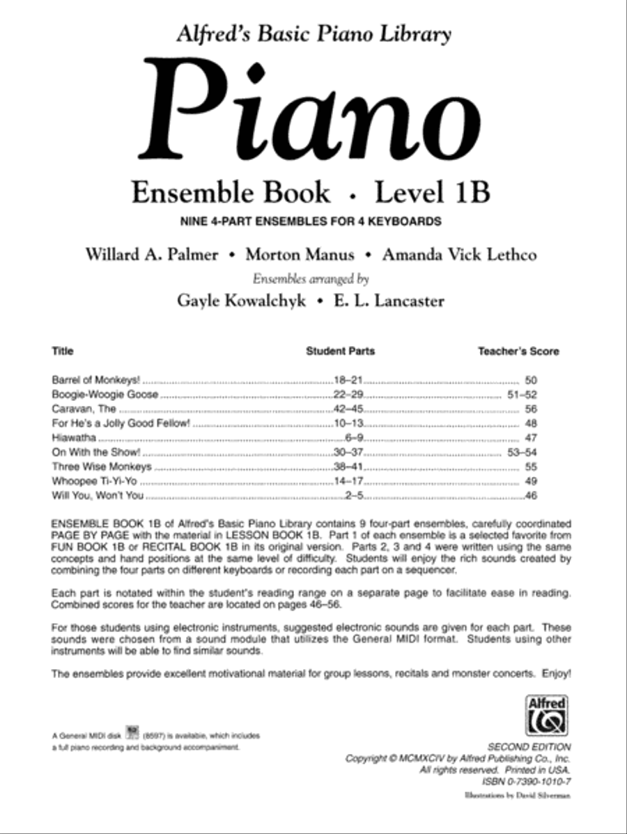 Alfred's Basic Piano Course Ensemble Book, Level 1B Piano Method scores gallery preview page 2